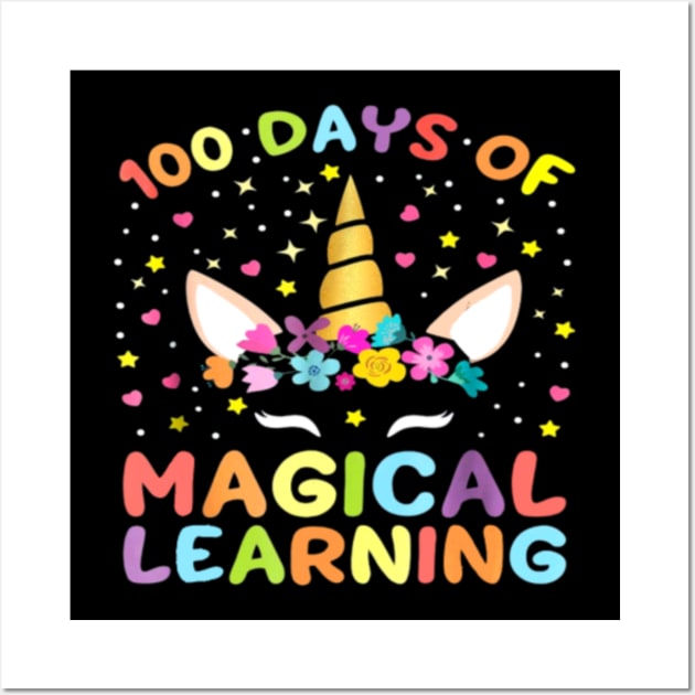 Unicorn 100 Days of School 100th Girls Magical Wall Art by Kink4on